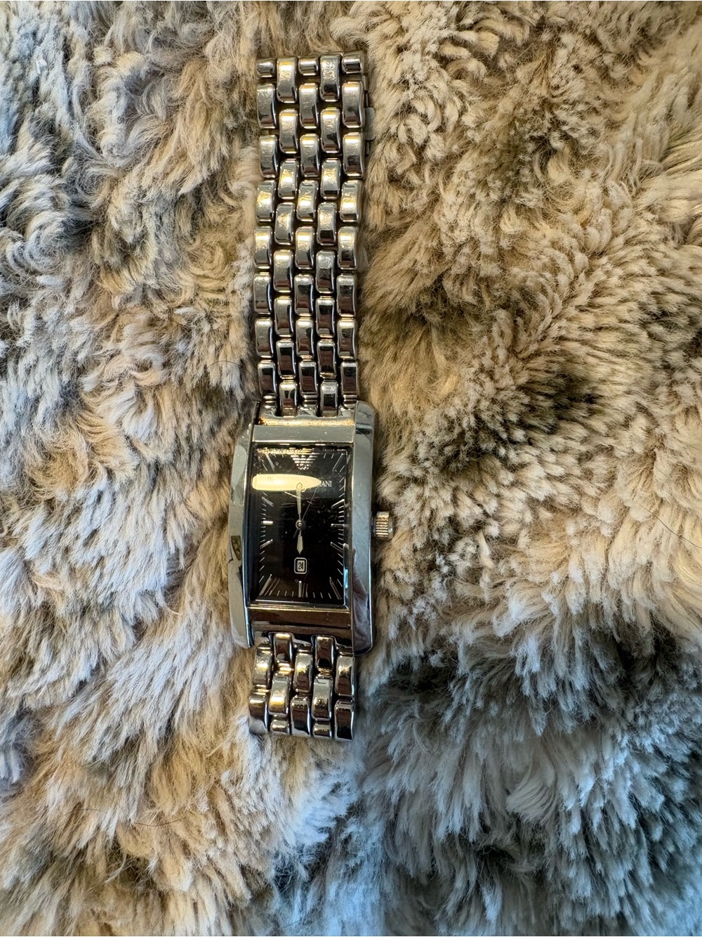 Armani Exchange Silver Bracelet Watch with Black Rectangular Dial